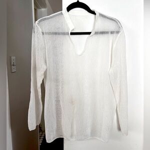 GF White Sheer Knit Long Sleeve Top-S